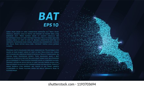 Batalla hecha de partículas en un fondo oscuro. El murciélago está formado por formas geométricas. Ilustración del vector