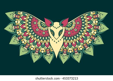 Bat with Mandala. Vintage decorative elements. Oriental pattern, vector illustration. Islam, Arabic, Indian, turkish, pakistan, chinese, ottoman motifs