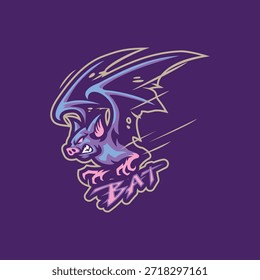 Vector de diseño de logotipo de mascota de murciélago. Ilustración de murciélago enojado para el deporte y el equipo de deportes electrónicos.