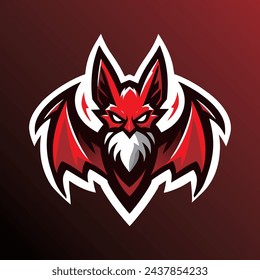 Diseño de logotipo deportivo de mascota de murciélago. Logo de ilustración vectorial de mascota animal nocturno. Diseño de la mascota del murciélago salvaje, diseño del emblema para el equipo de esports. Diseño de ilustración vectorial