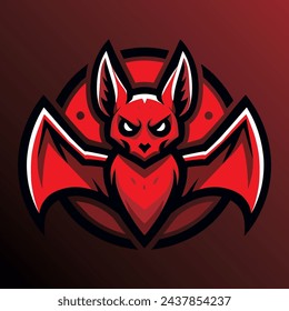 Diseño de logotipo deportivo de mascota de murciélago. Logo de ilustración vectorial de mascota animal nocturno. Diseño de la mascota del murciélago salvaje, diseño del emblema para el equipo de esports. Diseño de ilustración vectorial