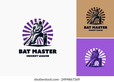 Bat Master Cricket League Logo Template symbolizes expertise and excitement, tailored for cricket leagues and tournaments. Layered EPS Vector