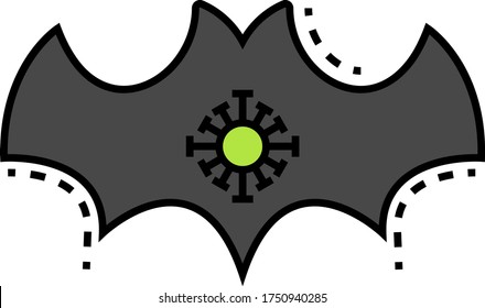 Bat with microscopic view of coronavirus on white background, Transmission of Coronavirus Disease 2019 COVID-19 vector color Icon, Evolutionary Relationships between Bat Coronaviruses and Their Hosts