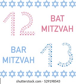 Bat Mitzvah And Bar Mitzvah. 12 And 13 Years Old. Vector Illustration.