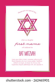 Bat Mitzvah Invitation Card With Hot Pink Background - Vector