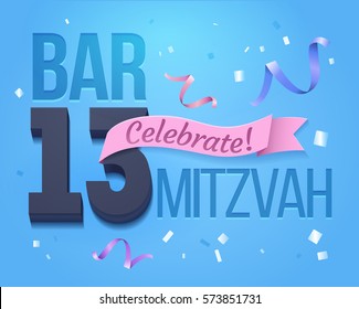 Bat Mitzvah Invitation Card.Greeting card for a jewish boy Bar Mitzvah in its 13th anniversary.