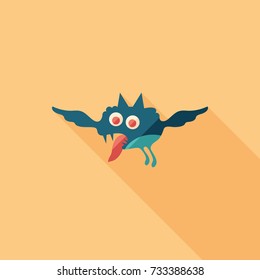 Bat monster flat square icon with long shadows.