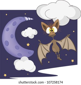 Bat and the moon cartoon