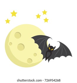 Bat with Moon flat icon, halloween and scary, dark sign vector graphics, a colorful solid pattern on a white background, eps 10.