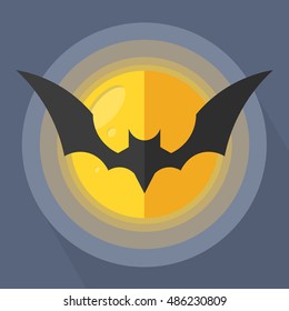 Bat Moon Flat Vector Illustration