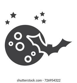 Bat with Moon glyph icon, halloween and scary, dark sign vector graphics, a solid pattern on a white background, eps 10.