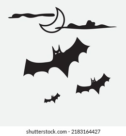 dibujo de murciélagos y de la mano de la luna y fondo blanco