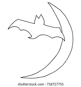 Bat with a moon.  Hand Drawn Halloween Set.