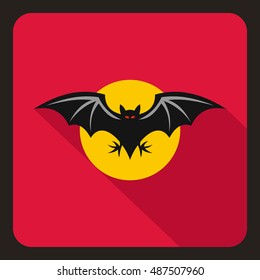 Bat and moon icon in flat style on a crimson background vector illustration
