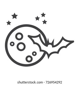Bat with Moon line icon, halloween and scary, dark sign vector graphics, a linear pattern on a white background, eps 10.