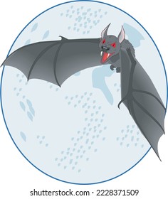 Bat with Moon Vector Illustration