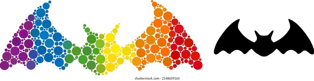 Bat mouse composition icon of circle elements in variable sizes and spectrum bright color hues. A dotted LGBT-colored bat mouse for lesbians, gays, bisexuals, and transgenders.