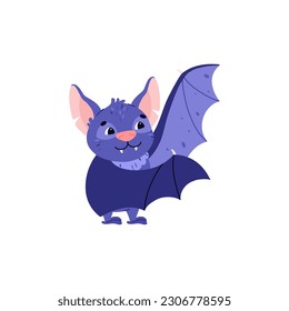 Bat mouse cute funny character stands waving its wings, cartoon flat vector illustration isolated. Children print for clothes and Halloween party invitations