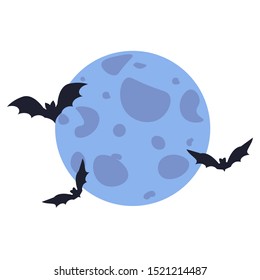 bat night halloween moon isolated on white