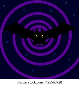 bat in the night sky and purple spiral with stars