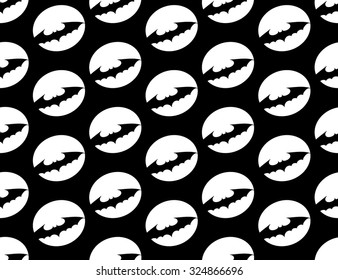Bat on background of full moon. Seamless pattern background. Black and white seamless pattern
