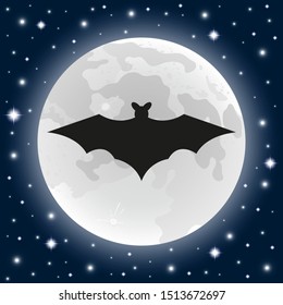 Bat on the background of the moon on Halloween