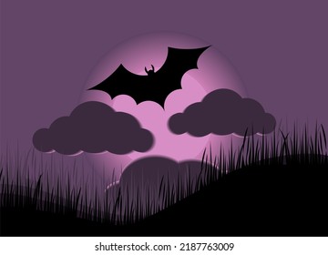 bat on the background of the moon halloween illustration