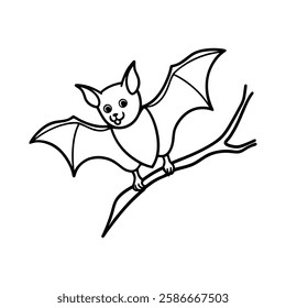 bat on branch line art line art
