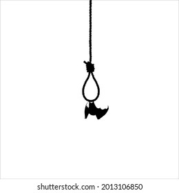 Bat on the Gallow (Hanging Rope). Ilustración dramática, espeluznante, horrorosa, temerosa, misteriosa o espeluznante. Ilustración para película de terror o elemento de afiche de Halloween. Ilustración vectorial 