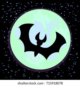 Bat on moon background . Vector illustration .