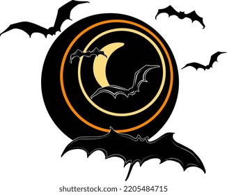 Bat on the moon.  Design template, for advertising, internet, social networks, stickers, creating patterns.
