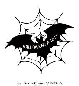 Bat on spider web. vector illustration.