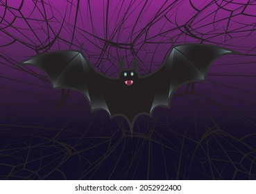 Bat on spiderweb background. Abstract illustration for Halloween. Vector image