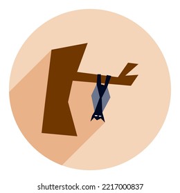 bat on the tree. icon in flat style mouse upside down on a tree. flat beige with long shadow logo. halloween icon. web browser icon.