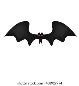 Bat on white background, red frightening eyes,