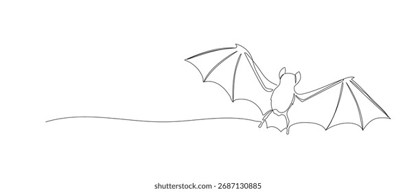 Bat one continuous line illustration. Hand drawn vector sketch isolated on white background. Halloween design