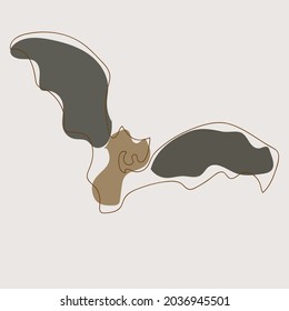 Bat one line, vector, for autumn cards, print for clothes, symbols of Halloween