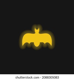 Bat With Open Wings yellow glowing neon icon