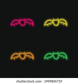 Bat Outline four color glowing neon vector icon