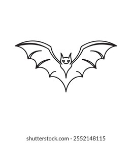 Bat Outline line art vector illustration on white background 