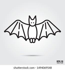 Bat outline style icon. Fall season and halloween celebration symbol. Spooky cartoon vector illustration.