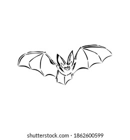 Bat in outline style isolated on white background. Sea animals symbol stock vector illustration