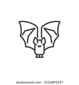 Un murciélago con el ícono de línea de alas extendidas. signo de estilo lineal para el concepto móvil y el Diseño web. Icono de Vector de contorno de murciélago volador. Símbolo, ilustración del logotipo. Gráficos de Vector