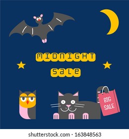 Bat and Owl and Cat Shopping Midnight Sale