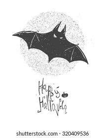 Bat painted by hand. Happy Halloween. Holiday card.