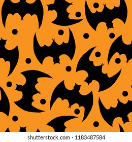 Bat pattern. Bats on an orange background. Halloween. Simple seamless pattern.