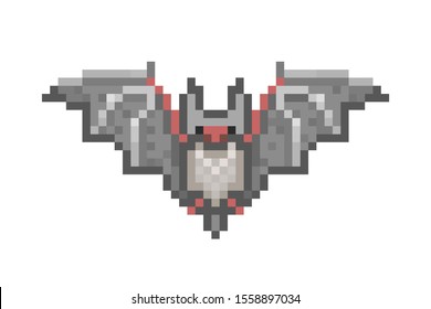Bat, pixel art character isolated on white background. 8 bit animal icon. Old school vintage retro slot machine/video game graphics. Halloween symbol.