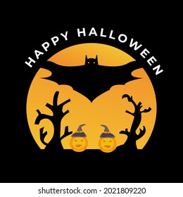 bat pumpkin halloween logo design illustration