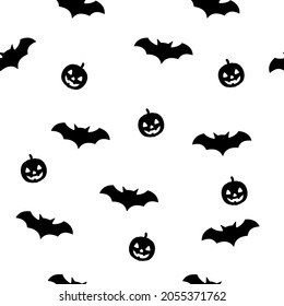 Bat and pumpkin halloween seamless patter with white background. Scary vector illustration .
