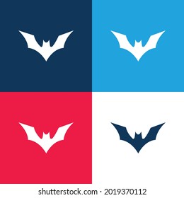 Bat With Raised Wings blue and red four color minimal icon set